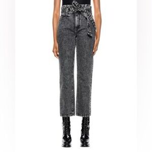 Alice + Olivia Amazing Paperbag Girlfriend Jeans in Acid Black SZ 26